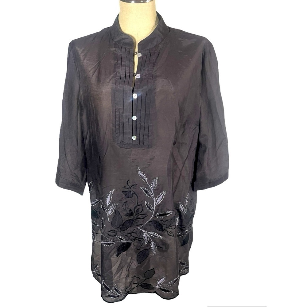 Coldwater Creek Women’s Silk blend Embroidery black Tunic Dress Size PL (14-16)